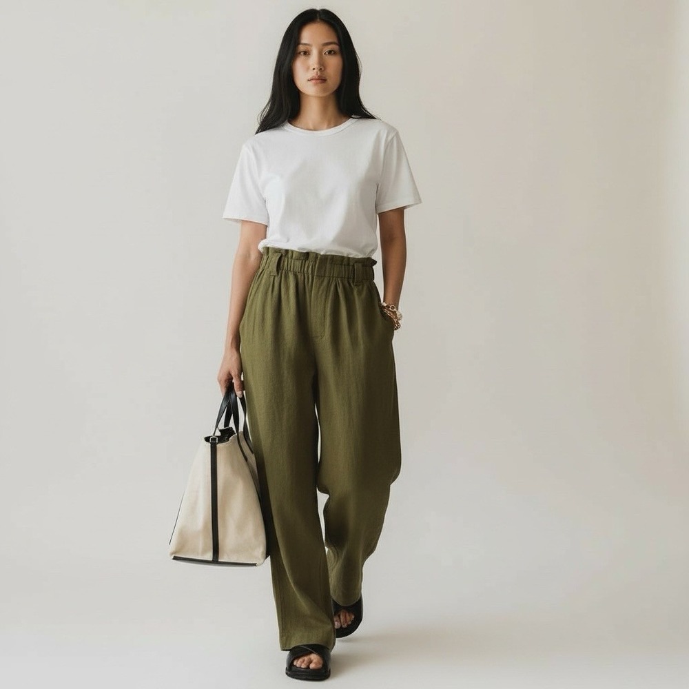 Apiece Apart Olive Green Wide Leg Pants
